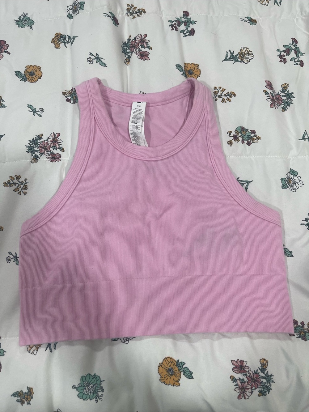 ALO Yoga Ribbed Crop Tank Top in Light Pink